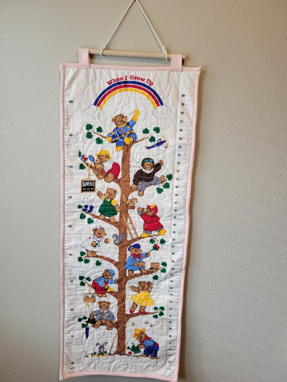 Vintage Teddy Bear Growth Chart Quilted Wall Hanging/Cute Baby Gift - Picture 1 of 3